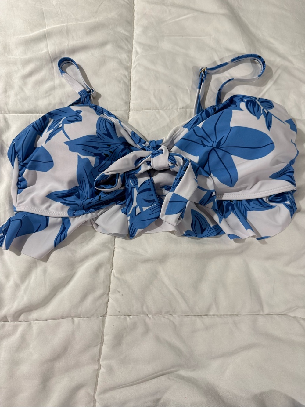 SHEIN Blue and White Floral Bikini with tie skirt